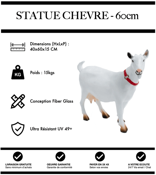 Sculpture Chèvre Resine 60cm Statue - BLANC - MUZZANO