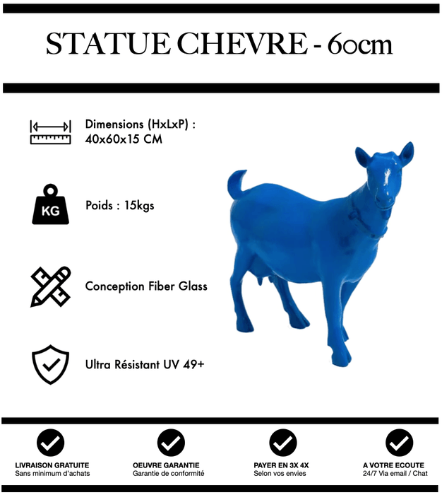 Sculpture Chèvre Resine 60cm Statue - BLEU - MUZZANO