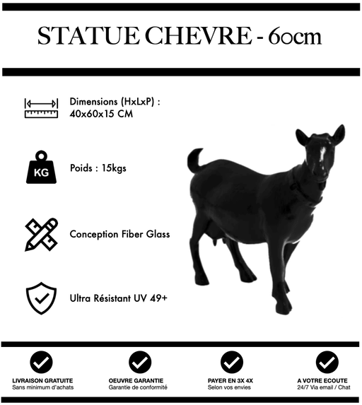 Sculpture Chèvre Resine 60cm Statue - NOIR - MUZZANO