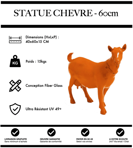 Sculpture Chèvre Resine 60cm Statue - ORANGE - MUZZANO