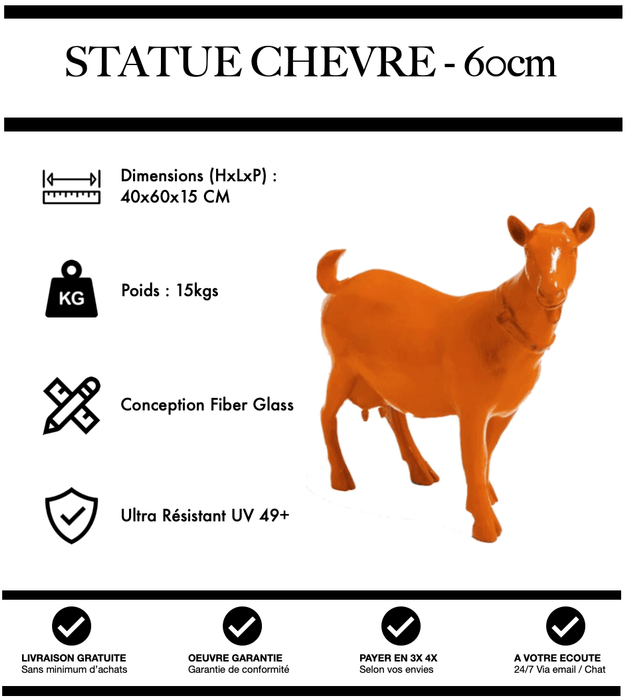 Sculpture Chèvre Resine 60cm Statue - ORANGE - MUZZANO