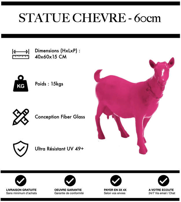 Sculpture Chèvre Resine 60cm Statue - ROSE - MUZZANO