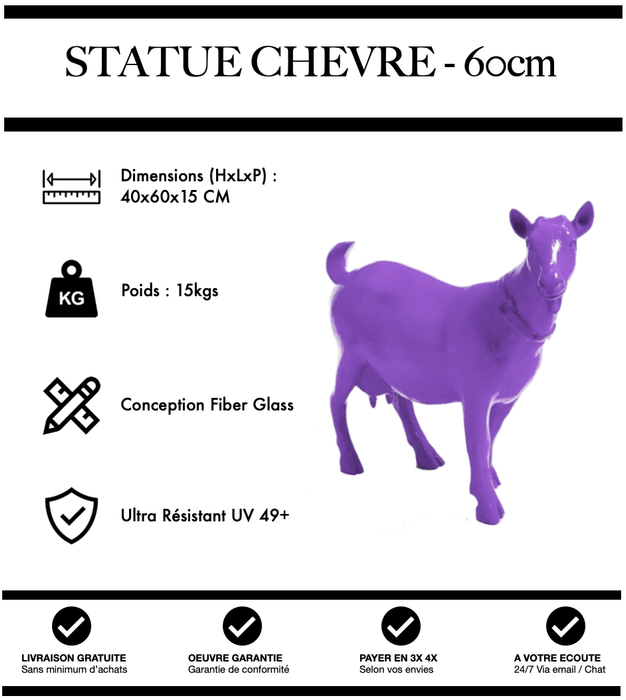 Sculpture Chèvre Resine 60cm Statue - VIOLET - MUZZANO