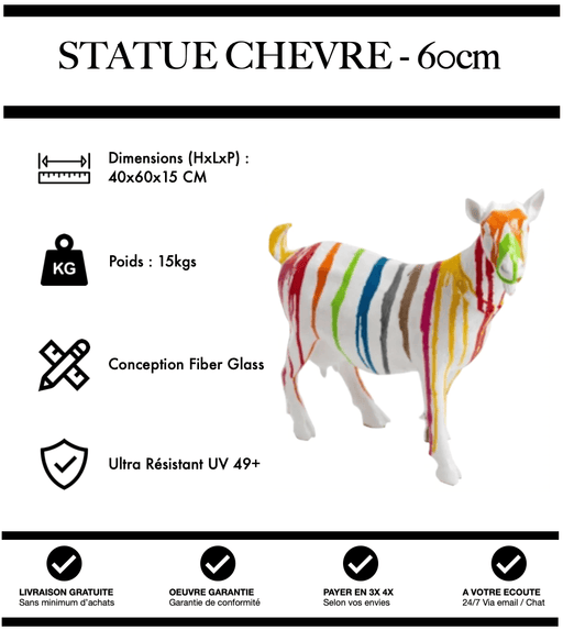 Sculpture Chèvre Resine 60cm Statue - White Trash - MUZZANO