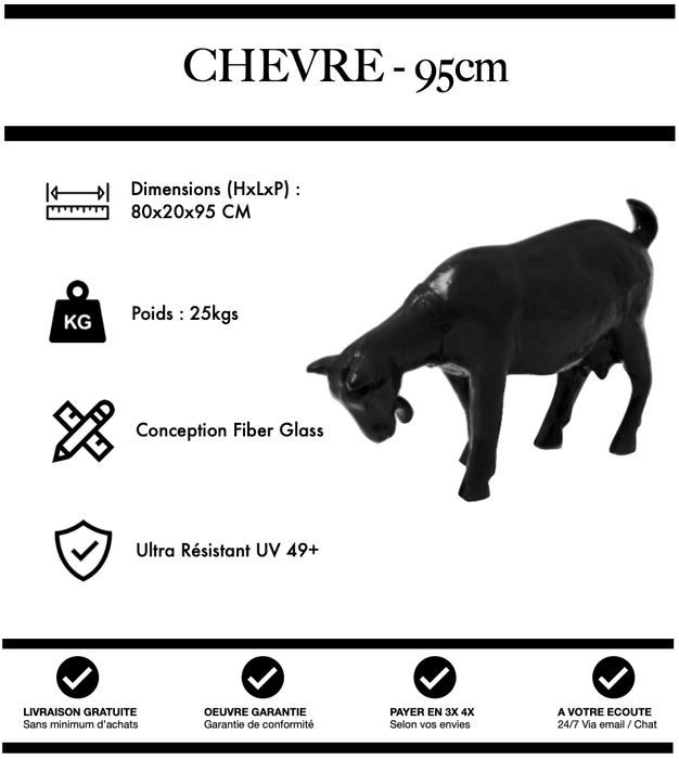 Sculpture Chèvre Resine 95cm Statue - NOIR - MUZZANO