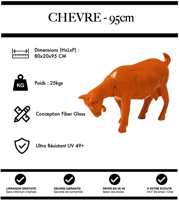 Sculpture Chèvre Resine 95cm Statue - ORANGE - MUZZANO