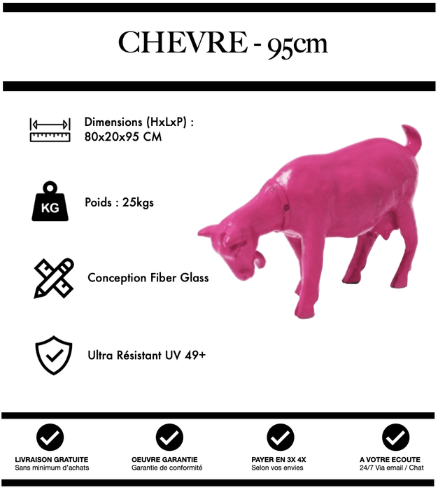 Sculpture Chèvre Resine 95cm Statue - ROSE - MUZZANO