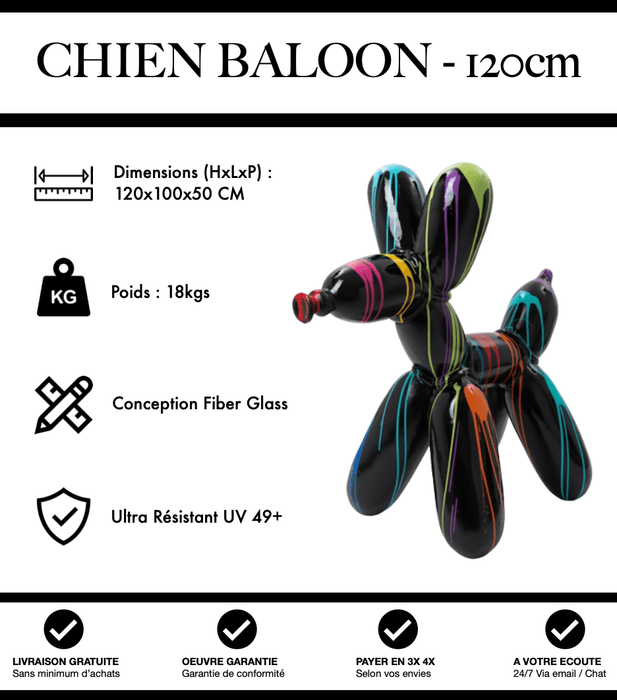Sculpture Chien Baloon Resine 120cm Statue - Black Trash - MUZZANO