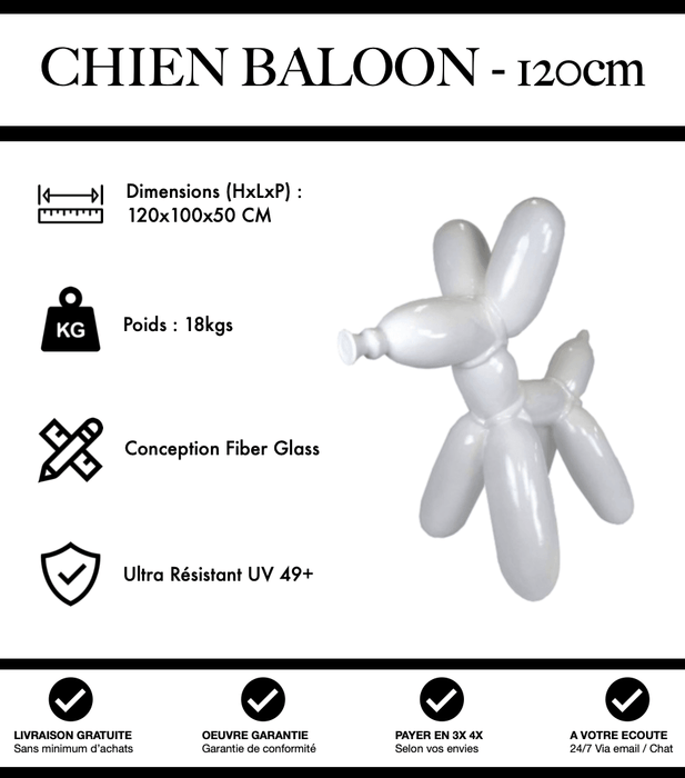 Sculpture Chien Baloon Resine 120cm Statue - Blanc - MUZZANO