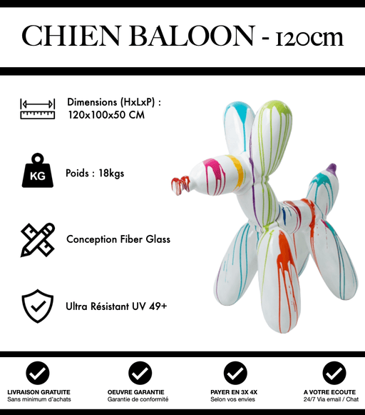 Sculpture Chien Baloon Resine 120cm Statue - White Trash - MUZZANO