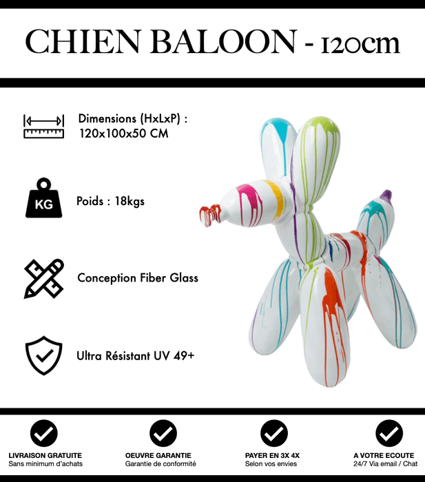 Sculpture Chien Baloon Resine 120cm Statue - White Trash - MUZZANO