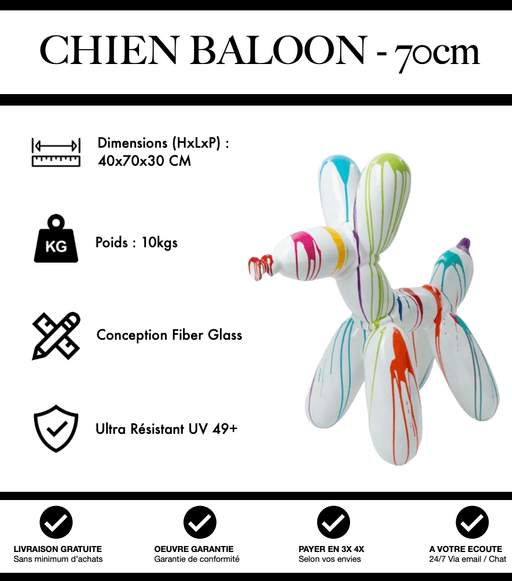 Sculpture Chien Baloon Resine 70cm Statue - White Trash - MUZZANO