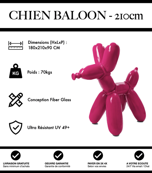 Sculpture Chien Baloon Resine XXL 210cm Statue - Rose - MUZZANO