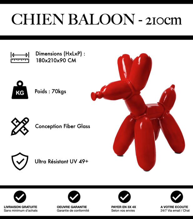 Sculpture Chien Baloon Resine XXL 210cm Statue - Rouge - MUZZANO