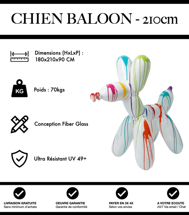 Sculpture Chien Baloon Resine XXL 210cm Statue - White Trash - MUZZANO