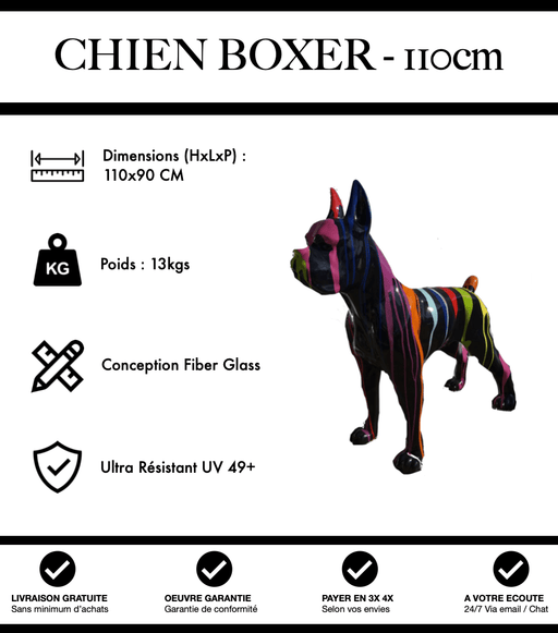 Sculpture Chien Boxer Resine 110cm Statue - Black Trash - MUZZANO