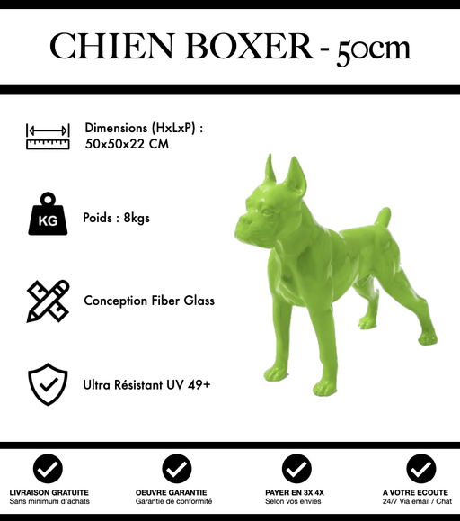 Sculpture Chien Boxer Resine 50cm Statue - Vert - MUZZANO