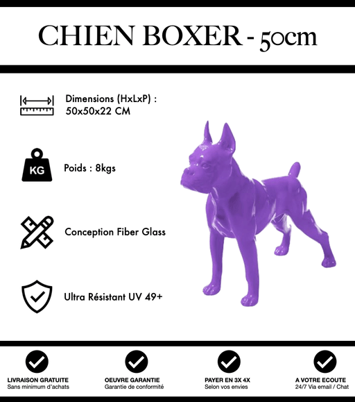 Sculpture Chien Boxer Resine 50cm Statue - Violet - MUZZANO