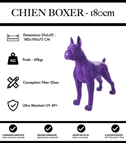 Sculpture Chien Boxer Resine XXL 180cm Statue - Violet - MUZZANO