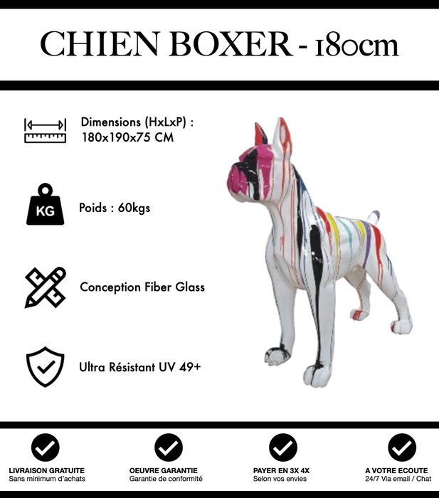 Sculpture Chien Boxer Resine XXL 180cm Statue - White Trash - MUZZANO