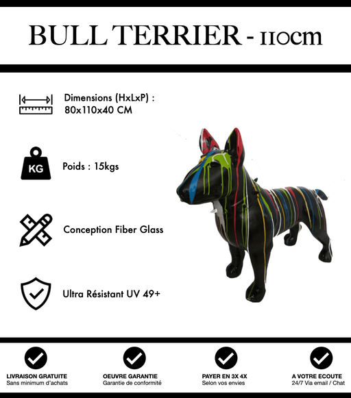 Sculpture Chien Bull Terrier Resine 110cm Statue - Black Trash - MUZZANO