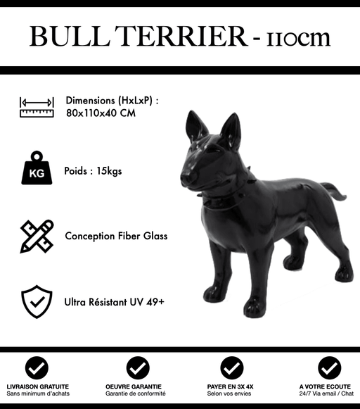 Sculpture Chien Bull Terrier Resine 110cm Statue - Noir - MUZZANO