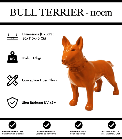 Sculpture Chien Bull Terrier Resine 110cm Statue - Orange - MUZZANO