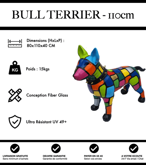 Sculpture Chien Bull Terrier Resine 110cm Statue - Puzzle - MUZZANO