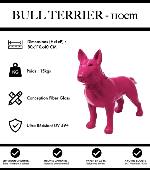 Sculpture Chien Bull Terrier Resine 110cm Statue - Rose - MUZZANO