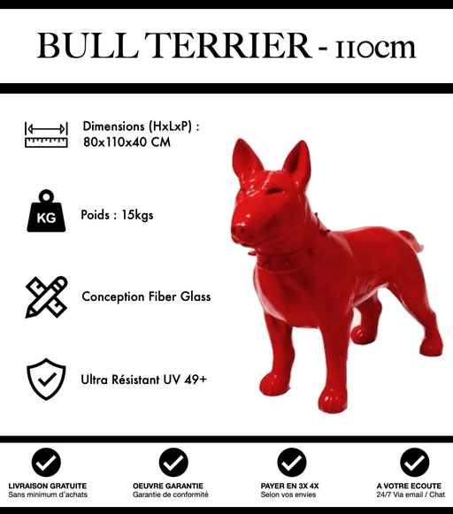 Sculpture Chien Bull Terrier Resine 110cm Statue - Rouge - MUZZANO