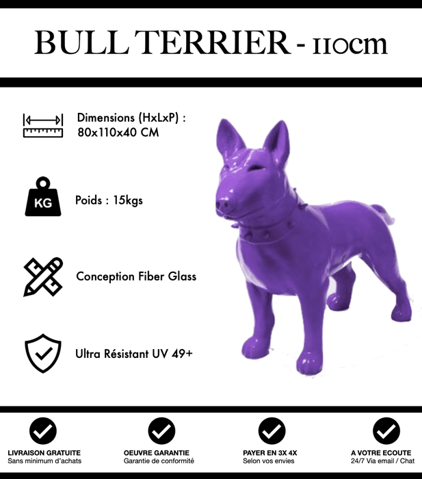 Sculpture Chien Bull Terrier Resine 110cm Statue - Violet - MUZZANO