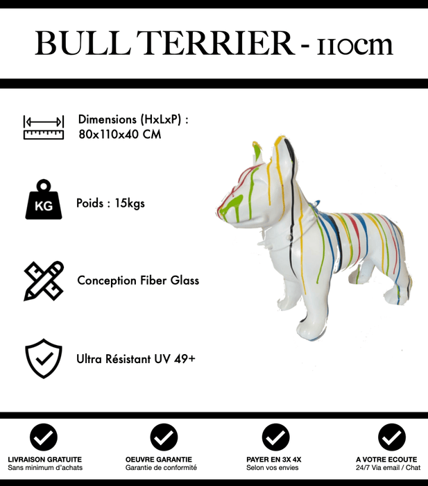 Sculpture Chien Bull Terrier Resine 110cm Statue - White Trash - MUZZANO