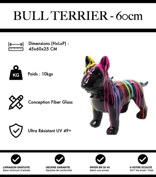 Sculpture Chien Bull Terrier Resine 60cm Statue - Black Trash - MUZZANO