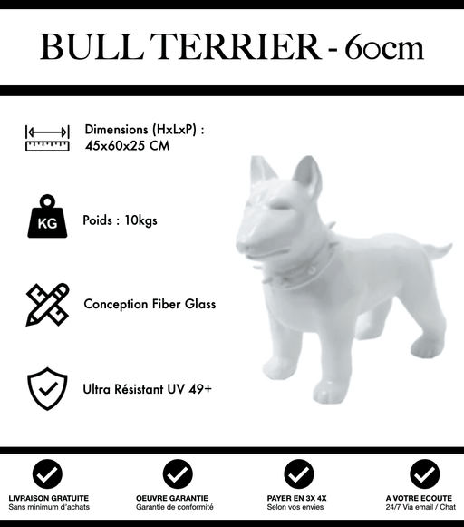Sculpture Chien Bull Terrier Resine 60cm Statue - Blanc - MUZZANO