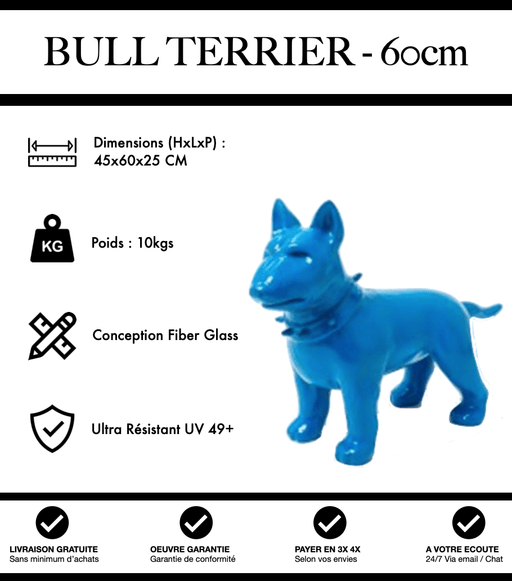 Sculpture Chien Bull Terrier Resine 60cm Statue - Bleu - MUZZANO
