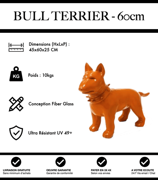 Sculpture Chien Bull Terrier Resine 60cm Statue - Orange - MUZZANO