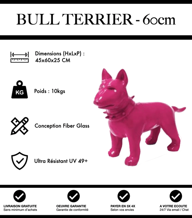 Sculpture Chien Bull Terrier Resine 60cm Statue - Rose - MUZZANO