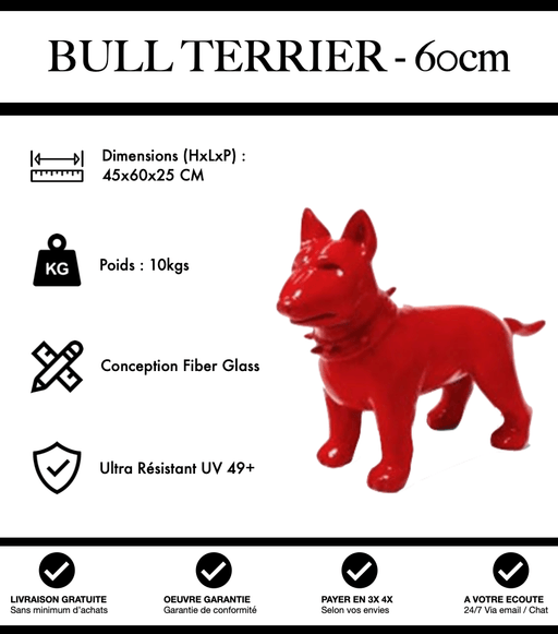 Sculpture Chien Bull Terrier Resine 60cm Statue - Rouge - MUZZANO