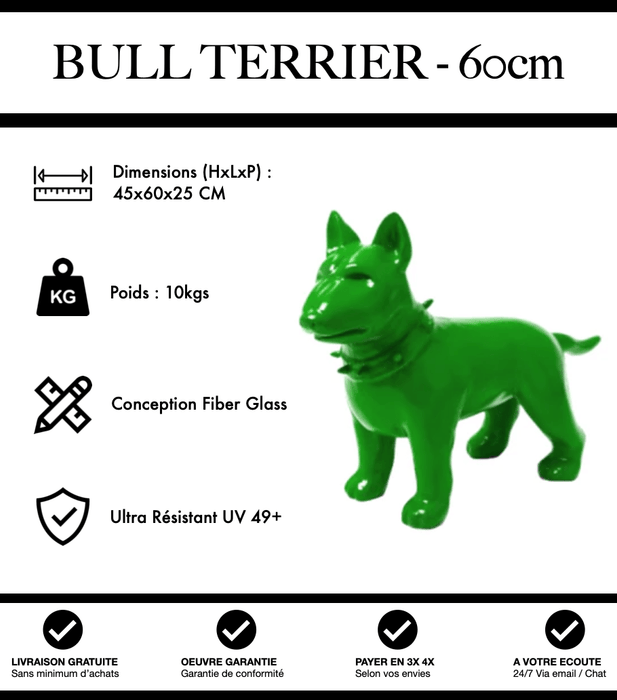 Sculpture Chien Bull Terrier Resine 60cm Statue - Vert - MUZZANO