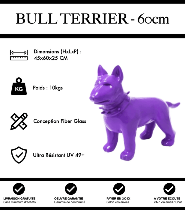 Sculpture Chien Bull Terrier Resine 60cm Statue - Violet - MUZZANO