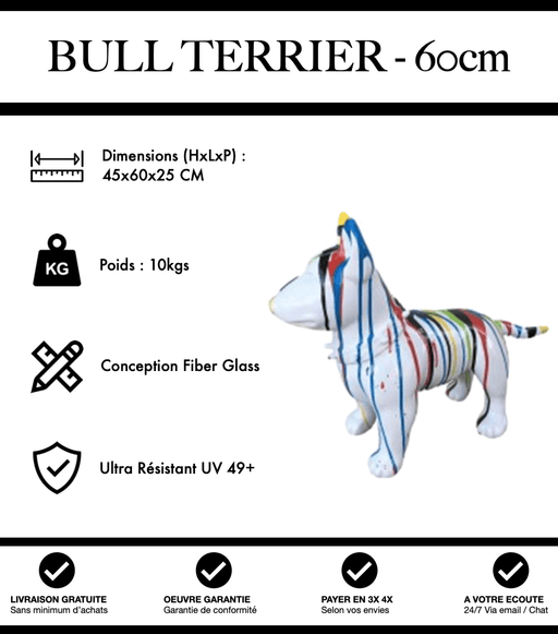 Sculpture Chien Bull Terrier Resine 60cm Statue - White Trash - MUZZANO