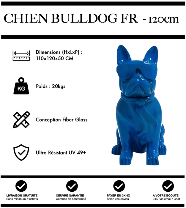 Sculpture Chien Bulldog FR Resine 120cm Statue - BLEU - MUZZANO