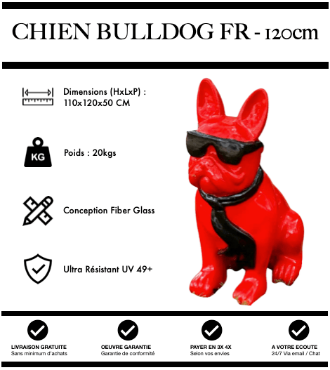 Sculpture Chien Bulldog FR Resine 120cm Statue - Double - MUZZANO