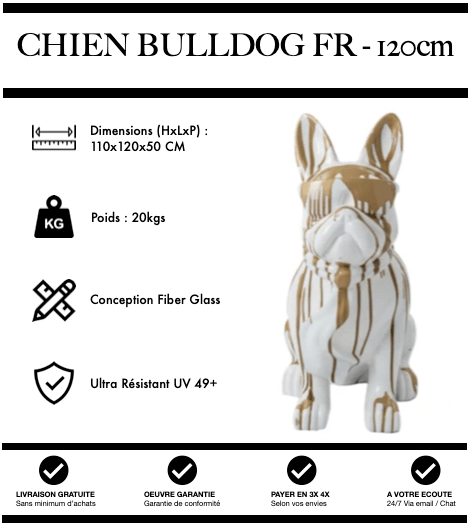 Sculpture Chien Bulldog FR Resine 120cm Statue - Gold Trash - MUZZANO