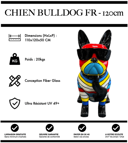 Sculpture Chien Bulldog FR Resine 120cm Statue - Hiver - MUZZANO