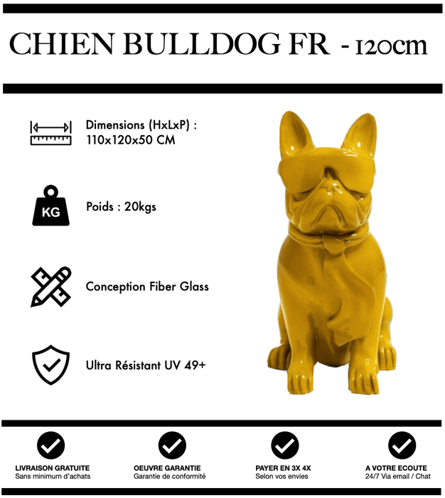 Sculpture Chien Bulldog FR Resine 120cm Statue - JAUNE - MUZZANO