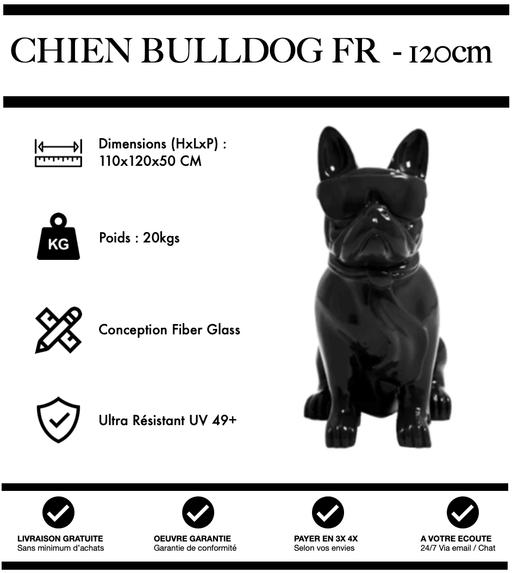 Sculpture Chien Bulldog FR Resine 120cm Statue - NOIR - MUZZANO