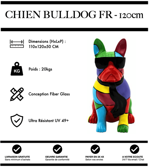 Sculpture Chien Bulldog FR Resine 120cm Statue - Puzzle - MUZZANO