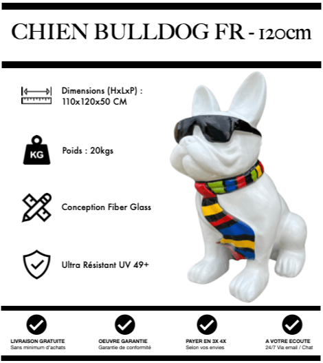 Sculpture Chien Bulldog FR Resine 120cm Statue - Ruban - MUZZANO