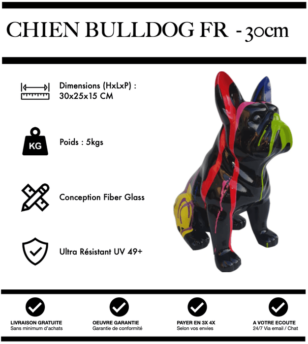 Sculpture Chien Bulldog FR Resine 30cm Statue - Black Trash - MUZZANO